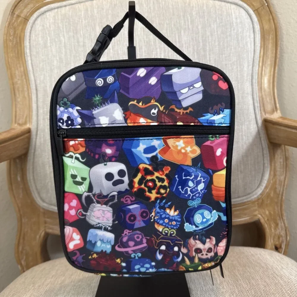 Blox Fruits Insulated Lunch Box Bag side mesh drink pocket school pre-k travel